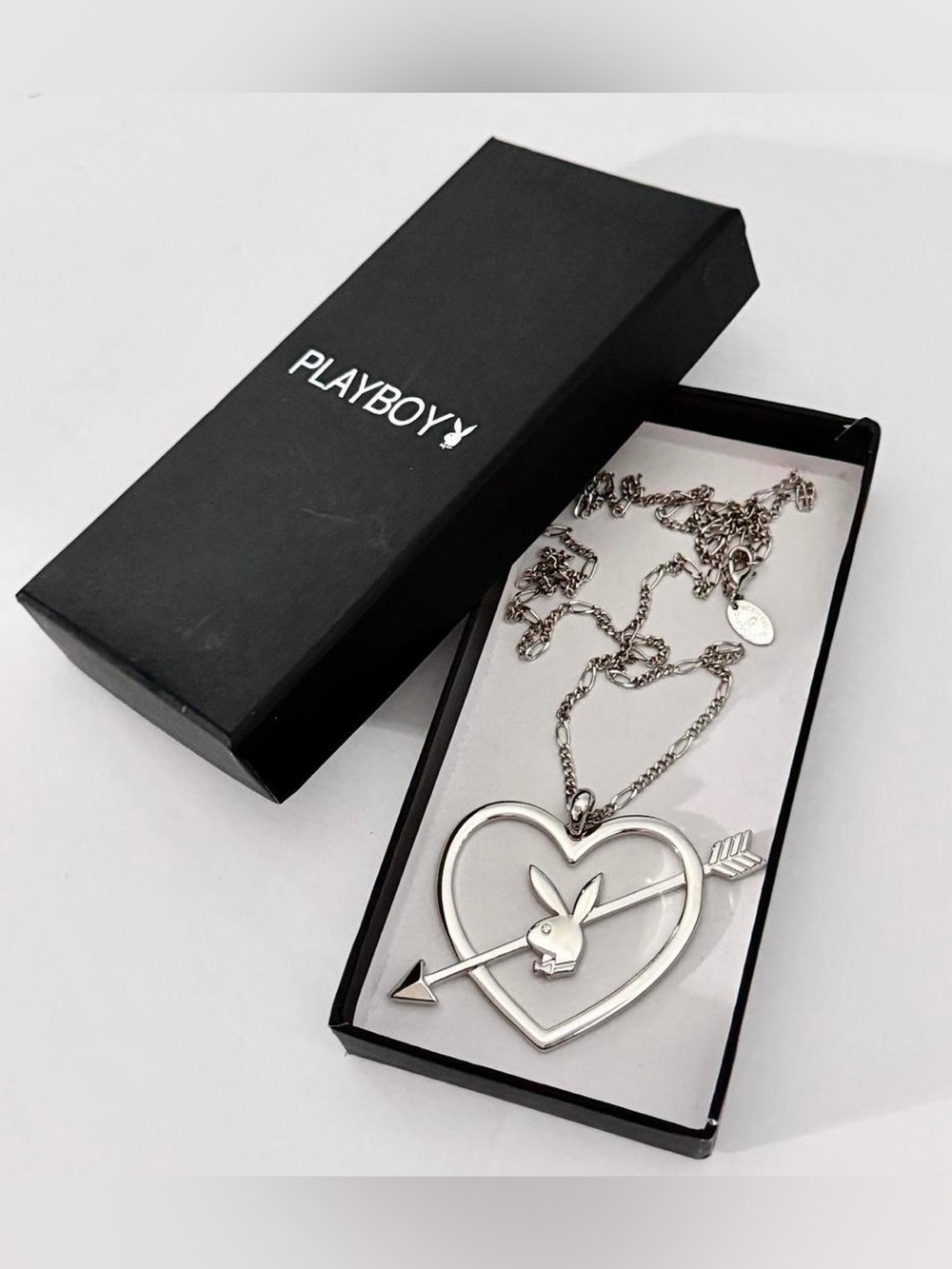 Playboy Y2K heart arrow bunny necklace NIB